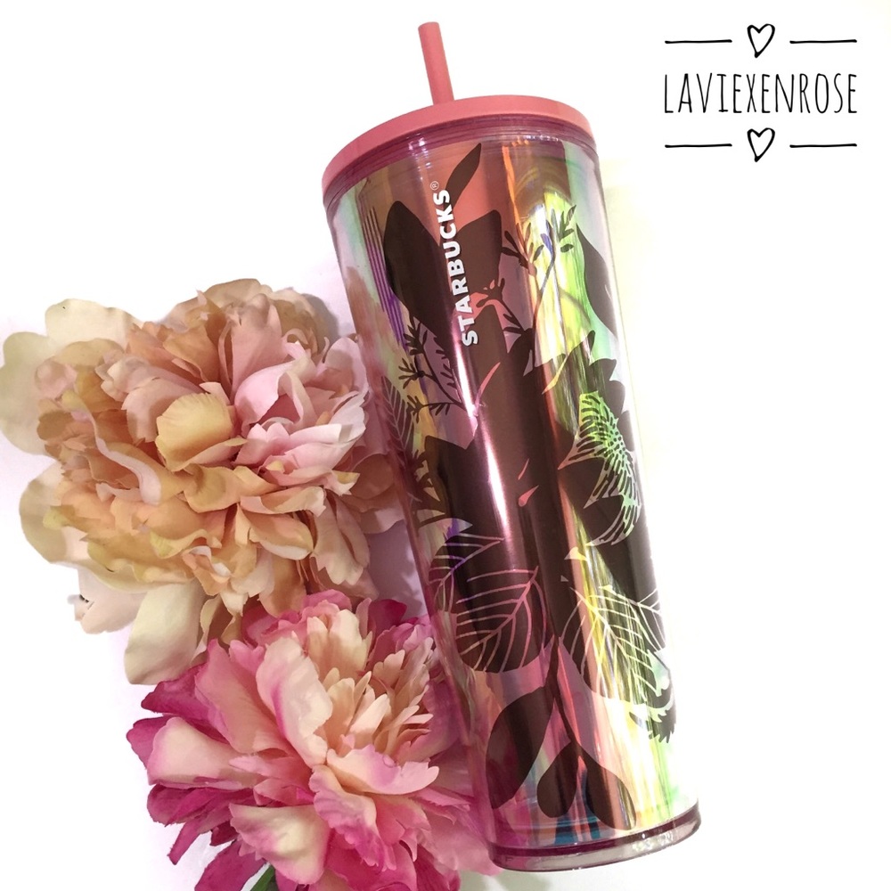 🆕 Starbucks Holographic Pink Floral Tumbler Cup